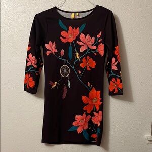 Floral Black and Red Mini Dress